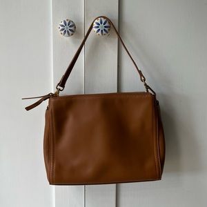 QUINCE Italian Leather Triple Compartment Crossbody, Cognac